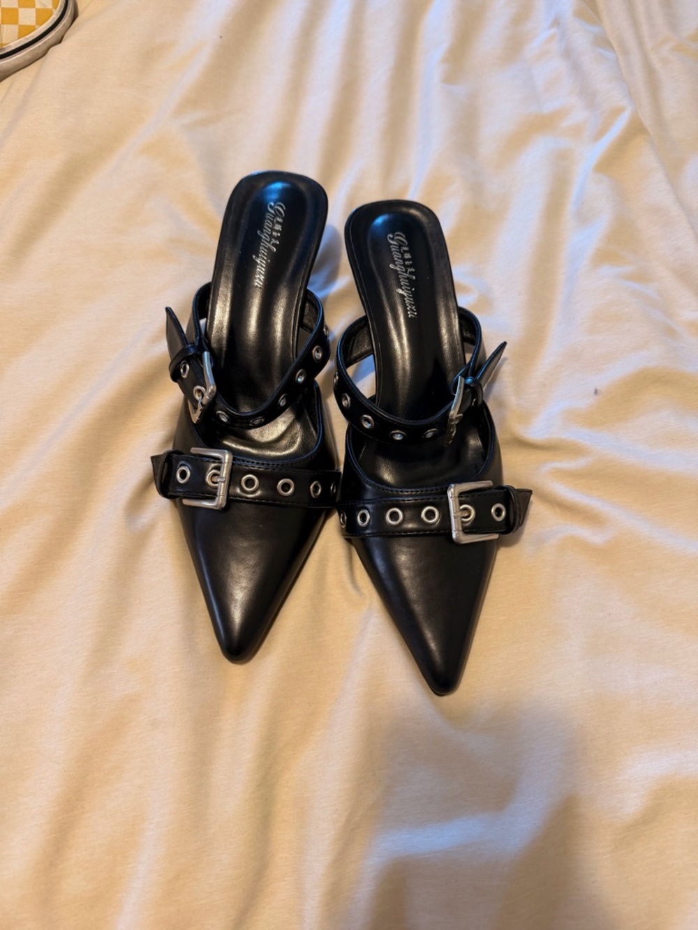 Giuseppe Zanotti Black Pointed Buckle Mule Heels